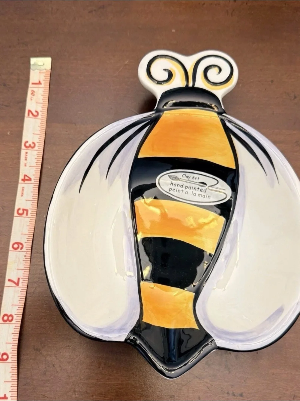 Clay Art Hand Painted Bumble Bee Ceramic Divided Serving Dish 9.5”